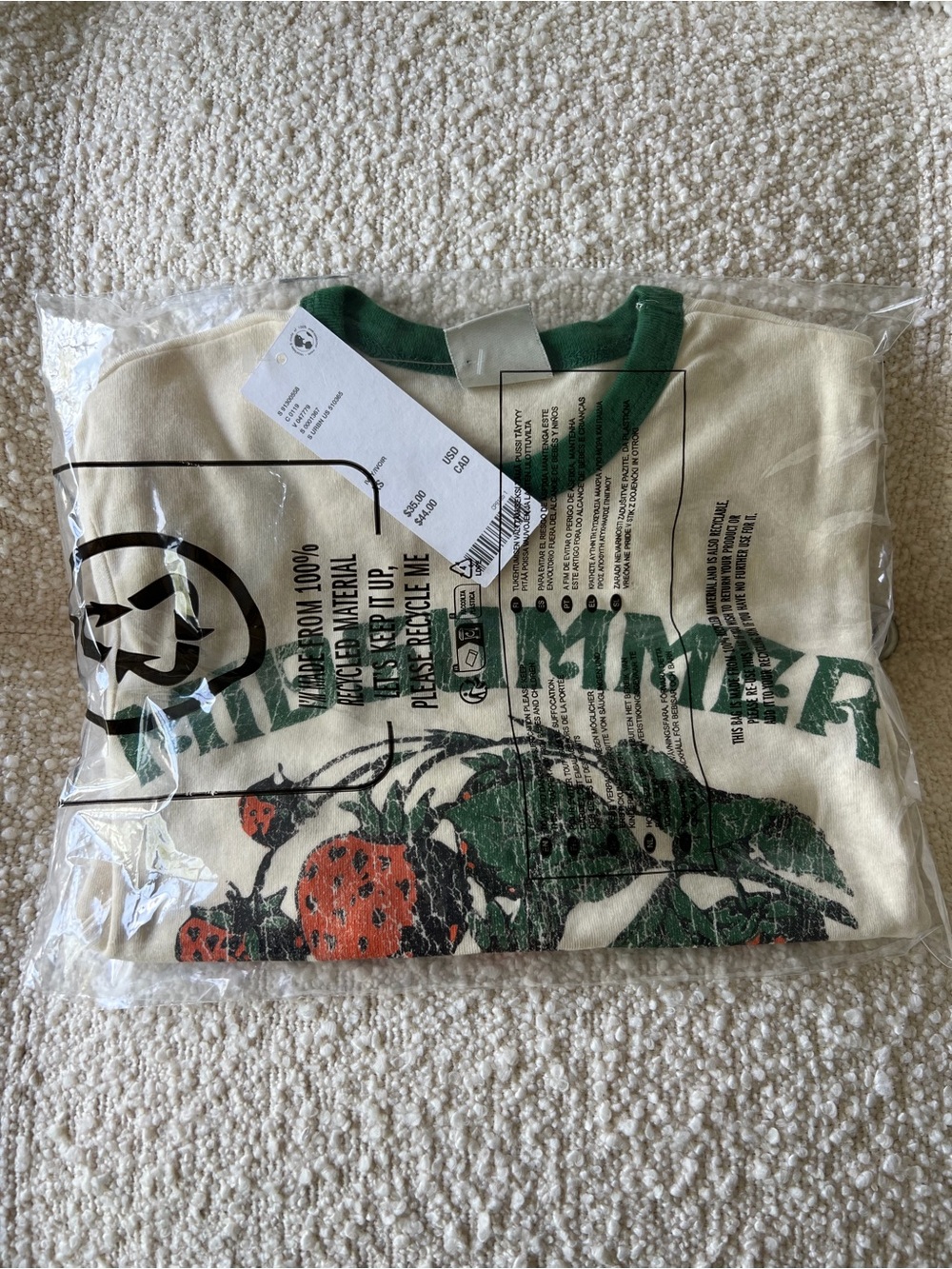 NWT Urban Outfitters Midsummer Harvest Ringer Baby Tee size XS cream and green - Picture 3 of 7